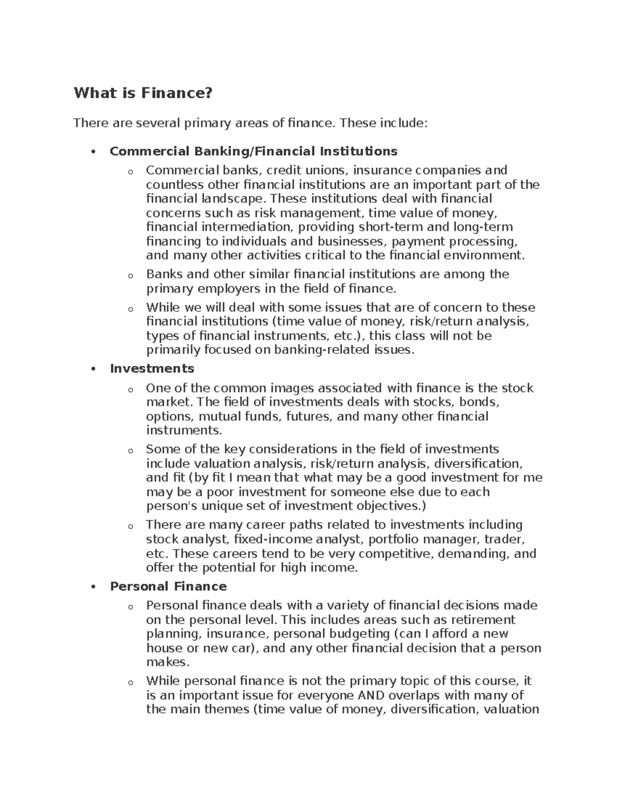 Chapter 1 - Introduction to finance and its primary areas - Studocu