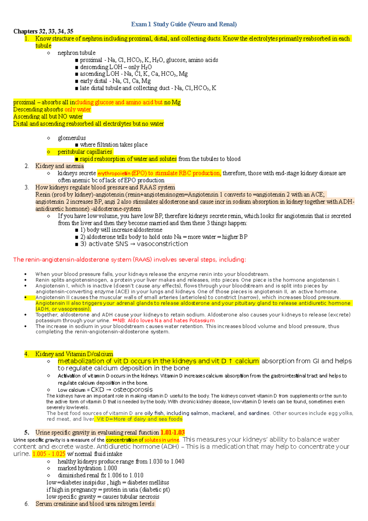 Final Exam Study Guide with Answers for PATho Exam 1 (Neuro & Renal ...