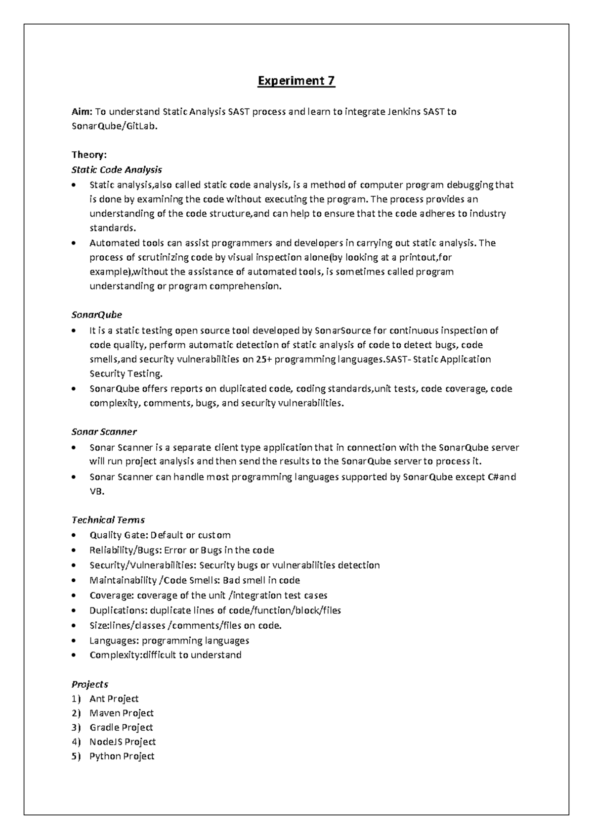 Ad-Exp 7: Understanding Static Analysis SAST & Jenkins Integration ...