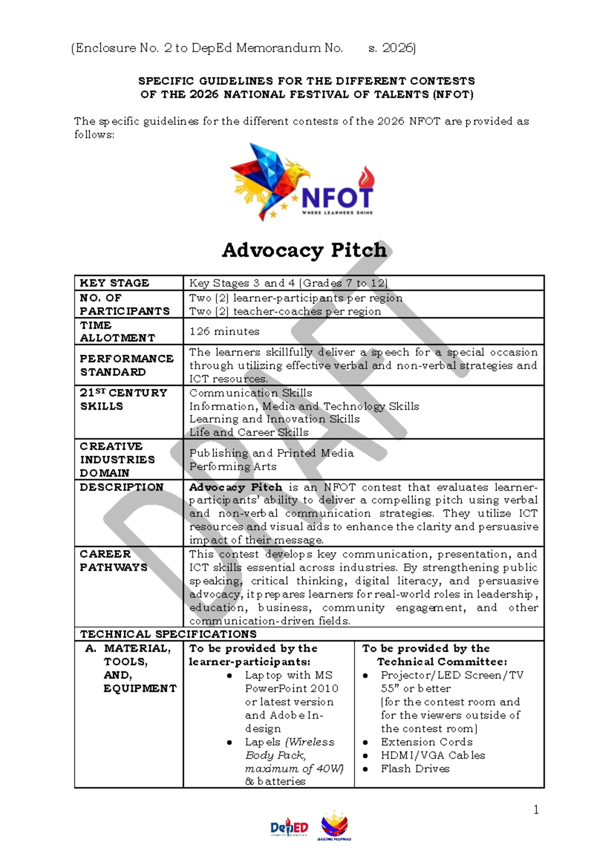 Specific Guidelines for NFOT 2026 Contests: Advocacy Pitch & More - Studocu