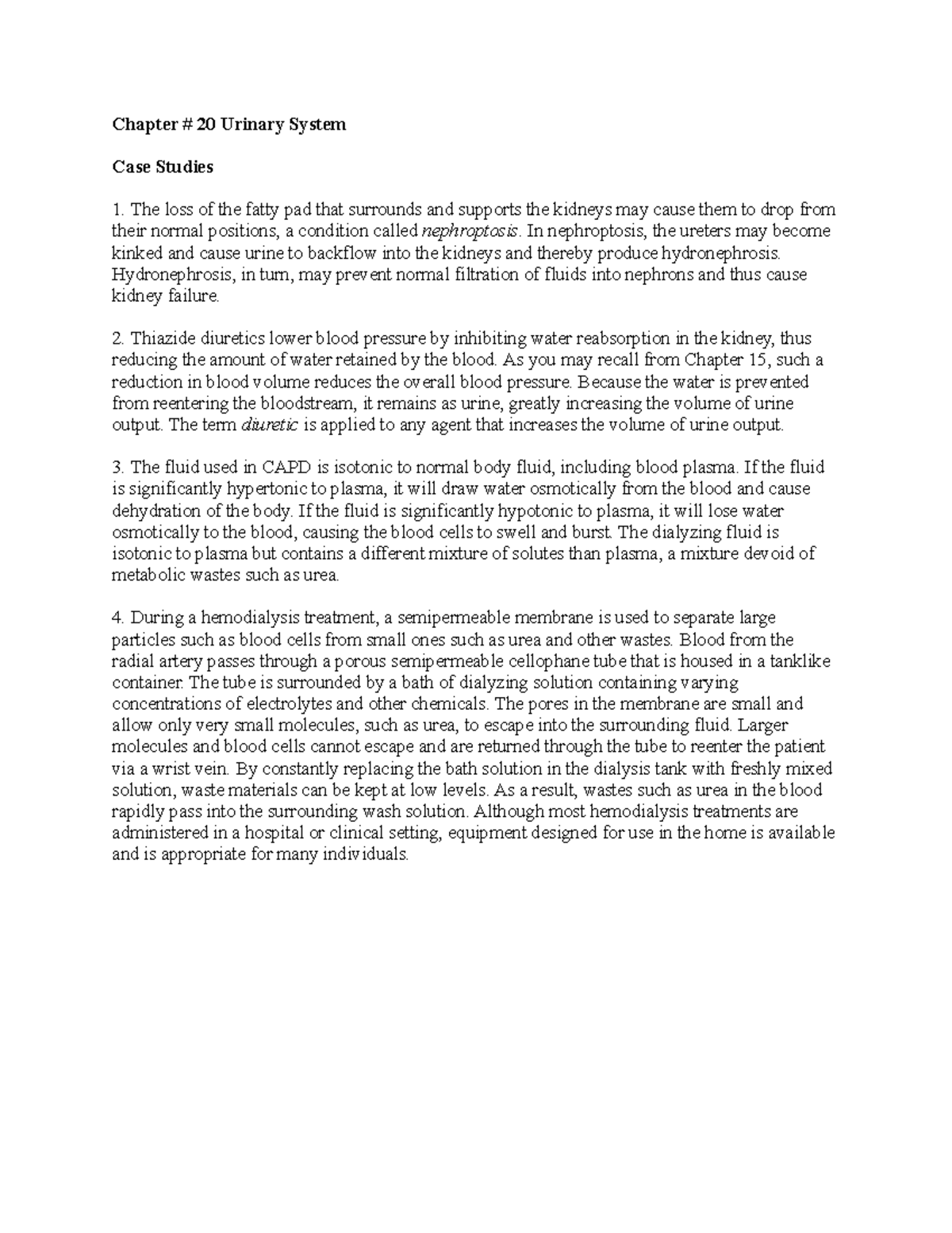 Case Study: Urinary System Insights and Dialysis Notes - Studocu