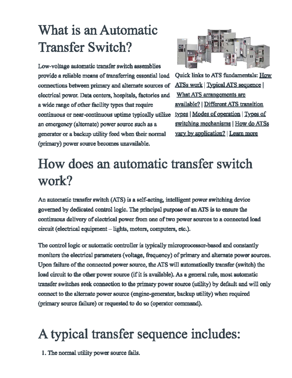 Automatic Transfer Switch (ATS) Overview and Applications - Transfer ...