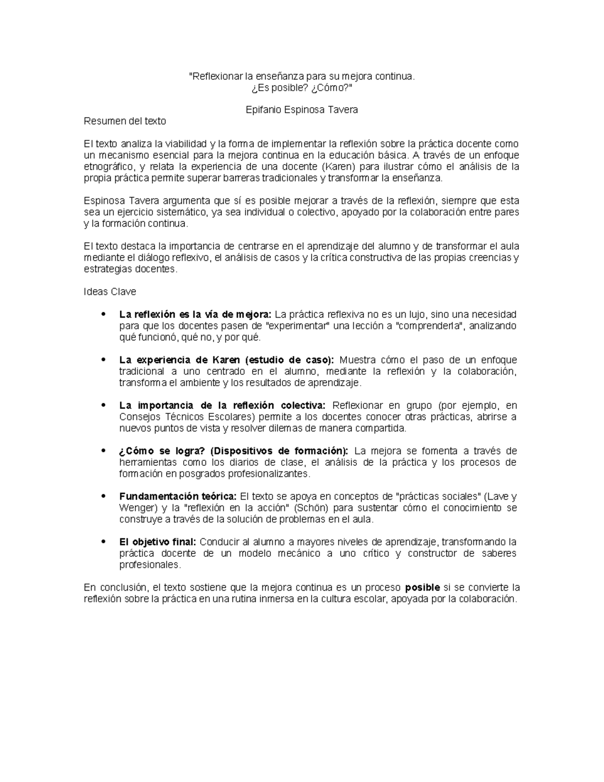 Reflexión Docente para la Mejora Continua en Educación - Studocu