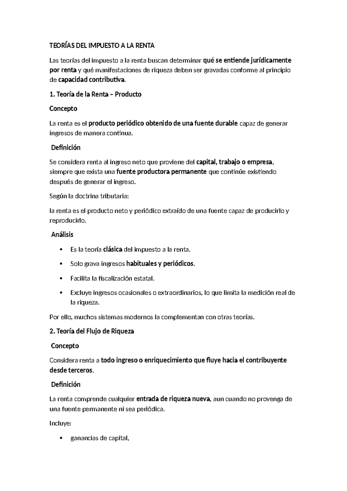 Teorías del Impuesto a la Renta: Análisis y Conceptos Clave - Studocu