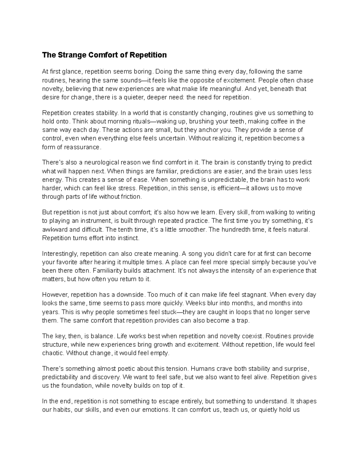 History Essay - The Comfort and Complexity of Repetition - Studocu