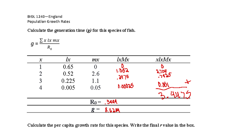 BIOL Population Growth Rates: Calculating Generation Time and r - Studocu