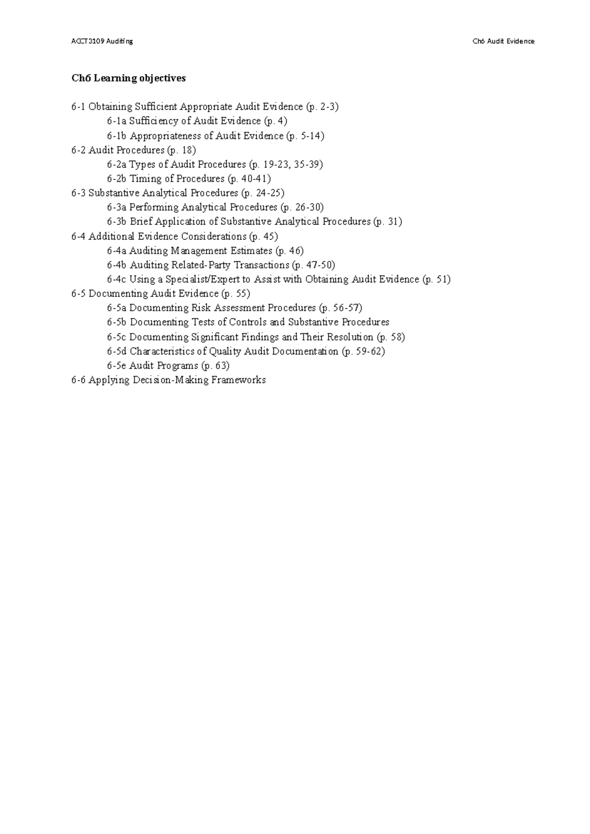 ACCT3109 Auditing Ch6 Learning Objectives: Audit Evidence Essentials ...