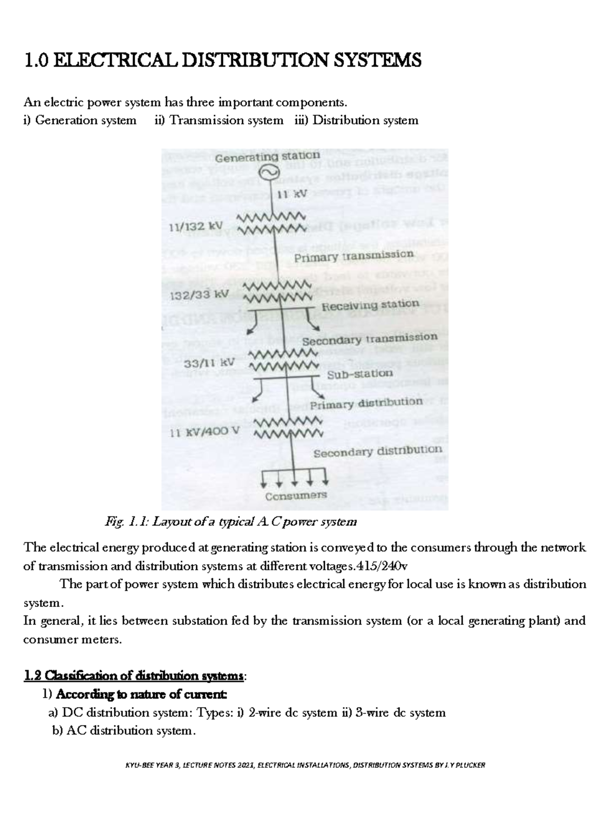 BEEE 2023 - Lecture Notes on Electrical Distribution Systems - Studocu