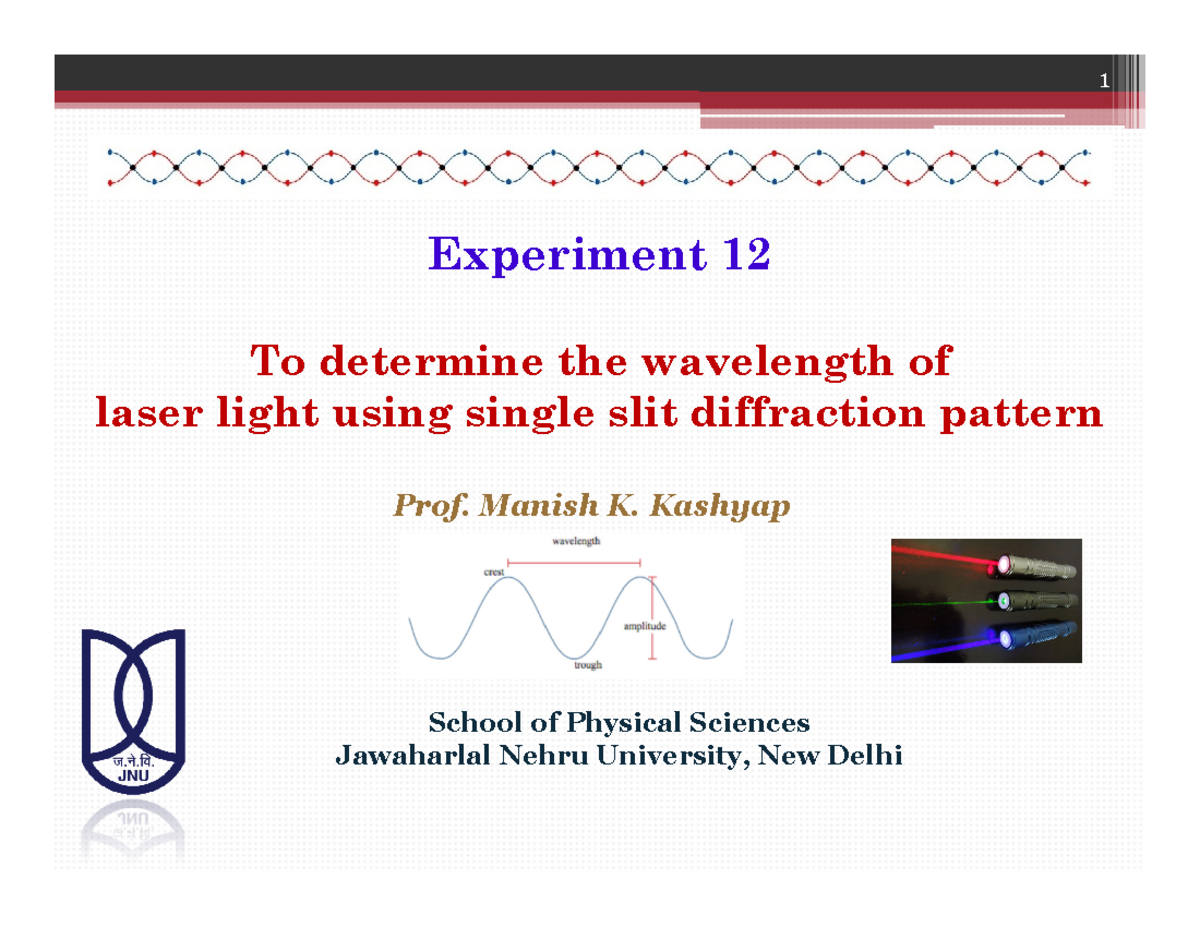 Lab Experiment 12: Single Slit Diffraction & Wavelength Determination ...