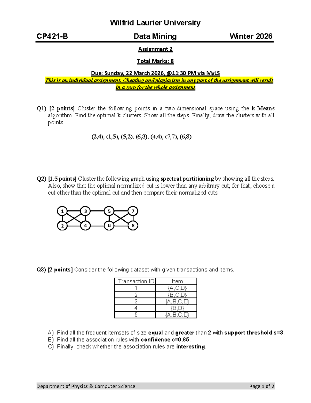 Data Mining Assignment 2 (Winter 2026) - Clustering & Association Rules ...