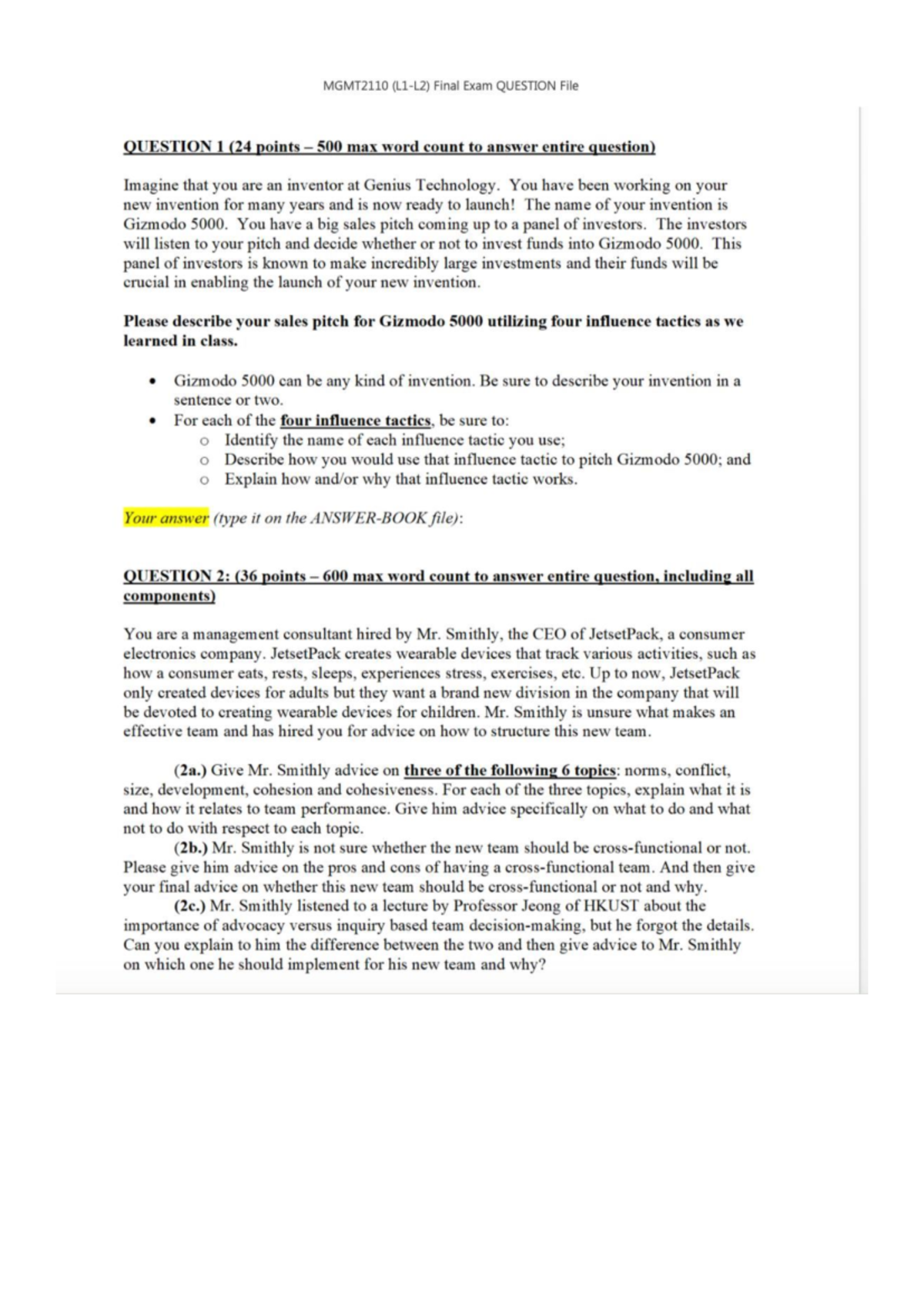 MGMT 2110 Spring 2019-20 Final Exam Questions by Martha Jeong - Studocu