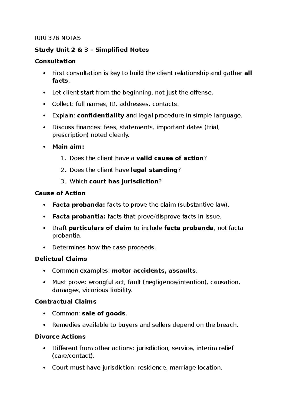 IURI 376 Notas - Simplified Civil Procedure Study Notes 2024 - Studocu
