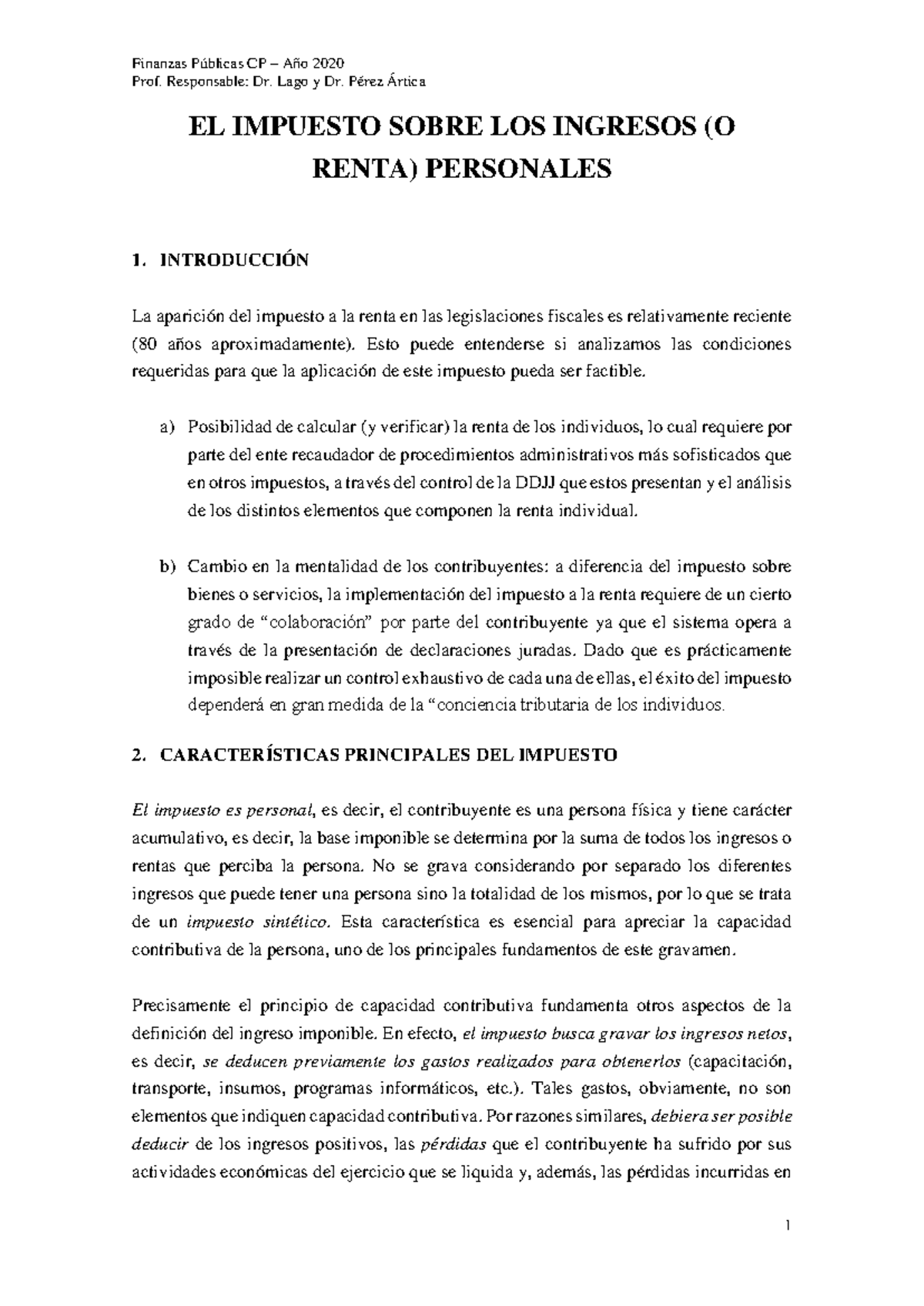 Impuesto A LA Renta Personal - Finanzas Públicas CP – Año 2020 Prof ...