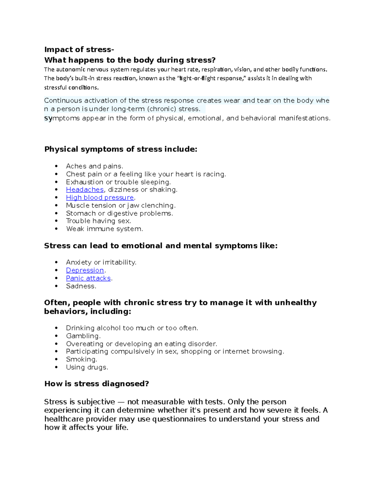 The Impact of Stress on Humans: Physical and Emotional Effects - Studocu