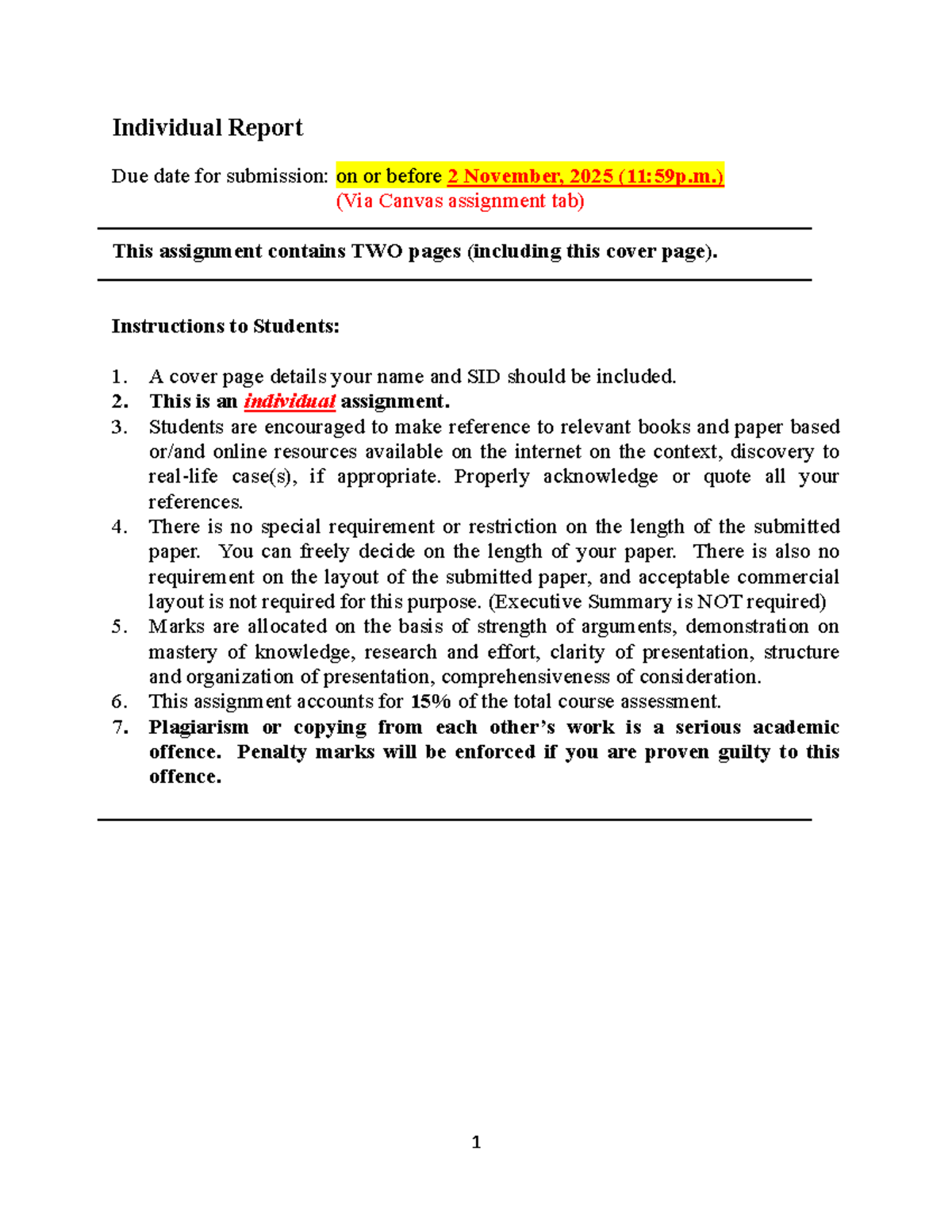 Individual Report Instructions for Submission (Due: Nov 2, 2025) - Studocu