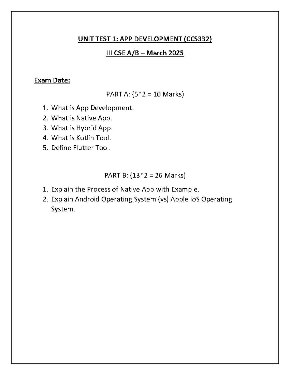 UNIT TEST 1 APP Development - Computer science - UNIT TEST 1: APP ...