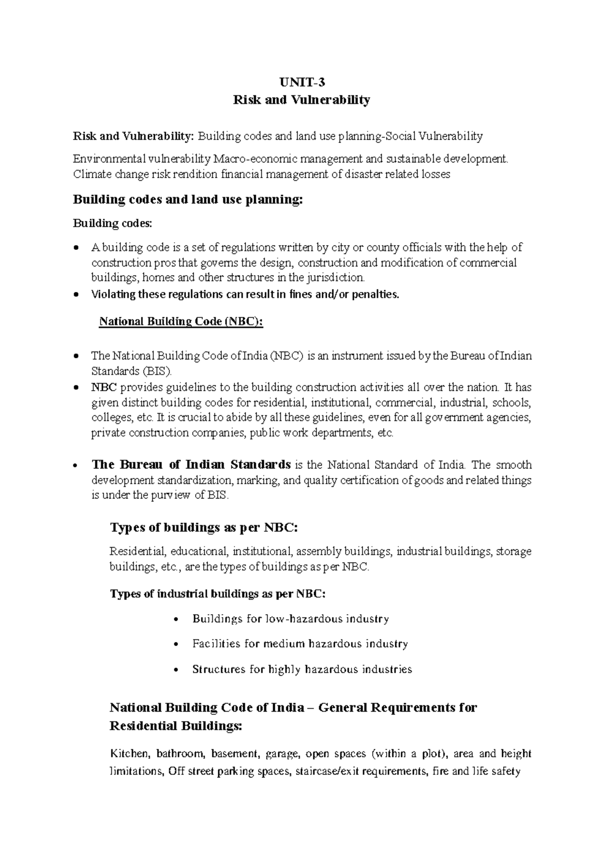 DM UNIT-3: Risk and Vulnerability in Building Codes and Land Use ...