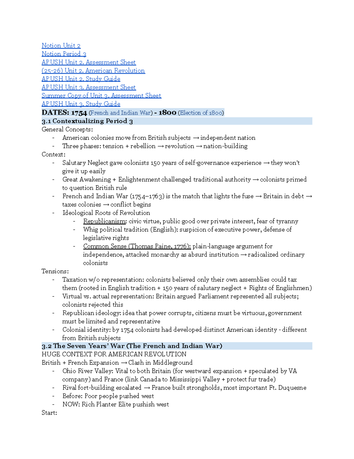 APUSH Unit 2 & 3 Study Guide: American Revolution Insights - Studocu
