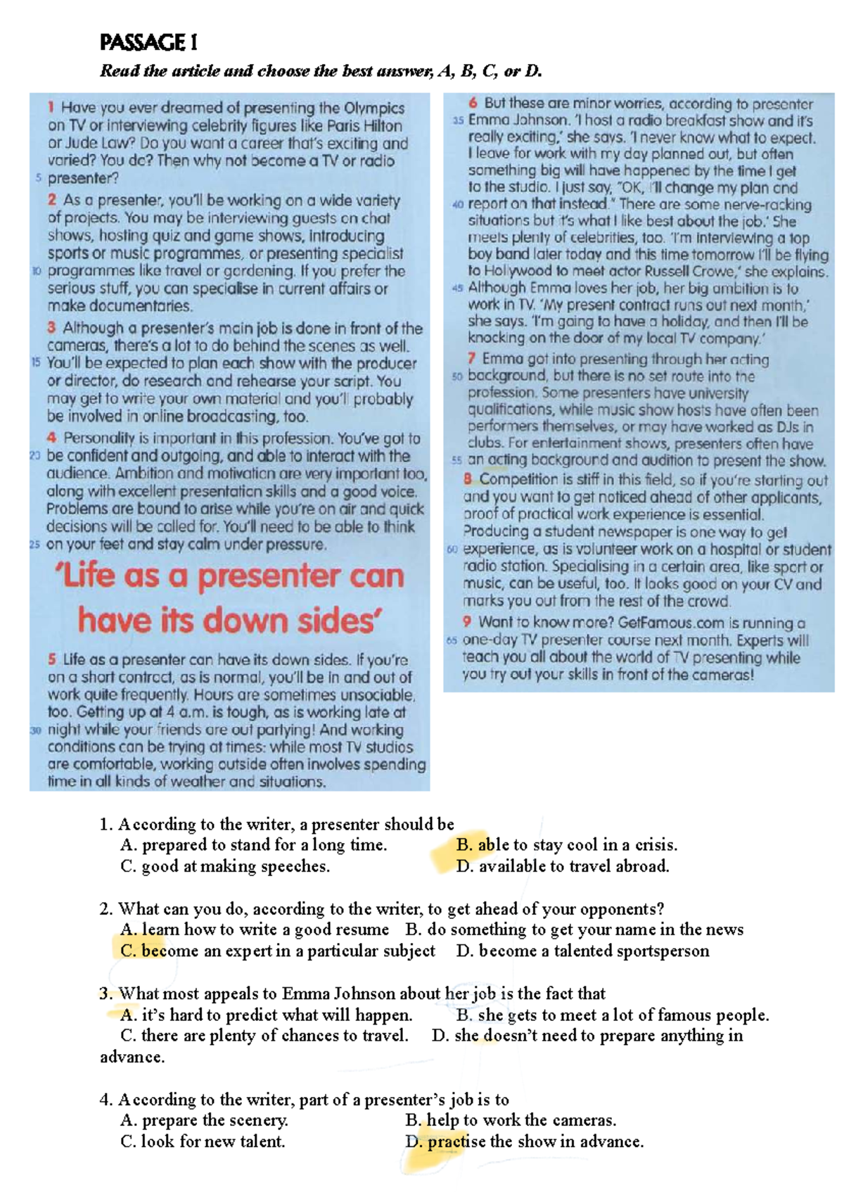Practice#1 - Reading Comprehension Questions and Answers - Studocu