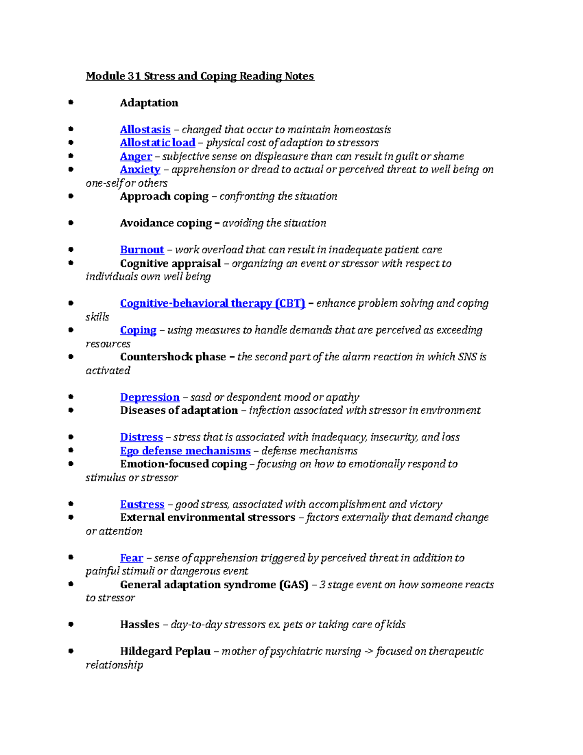 Mod. 31 Stress & Coping: Key Reading Notes and Concepts Explained - Studocu