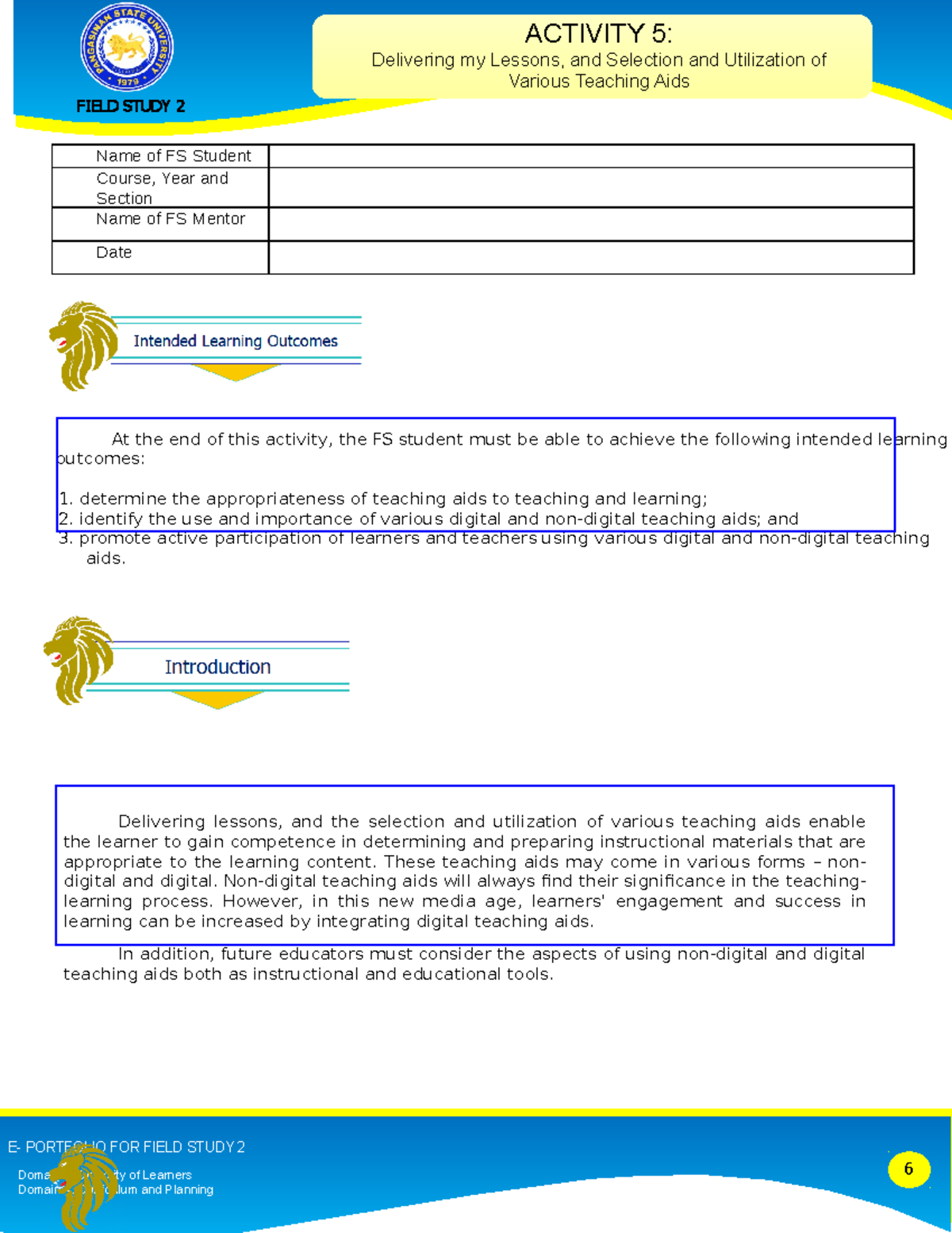 FS 2 Activity 5 - Utilizing Digital and Non-Digital Teaching Aids - Studocu