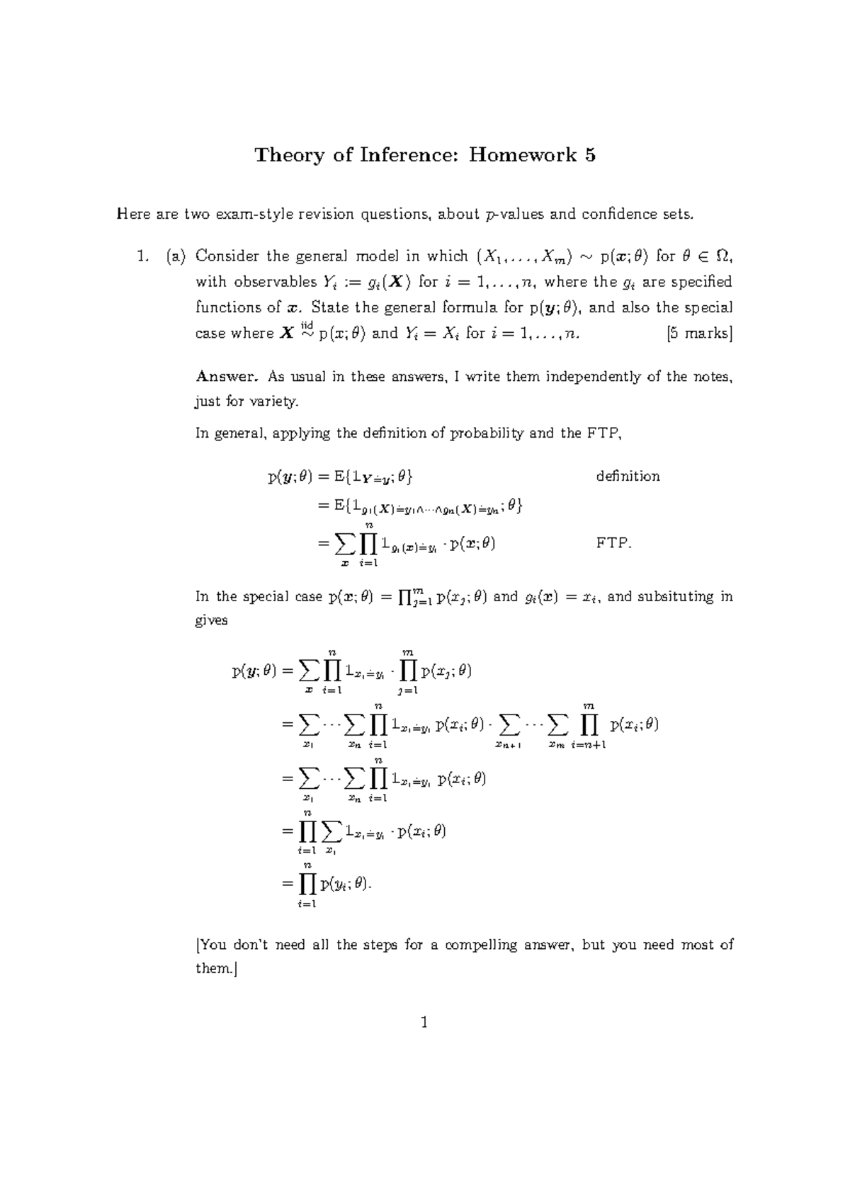 MATH35600 2014-2015 Problem Sheet 5 - Solutions - Theory of Inference ...