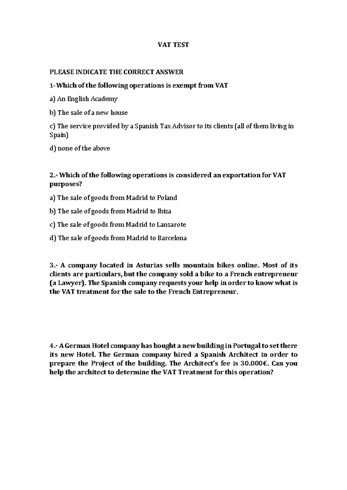 VAT exercises - Practica de examen final (VAT) - VAT TEST PLEASE ...