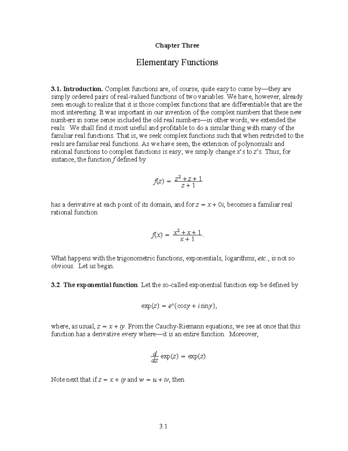 Elementary Functions - CH 3 Notes on Complex Functions and Their ...