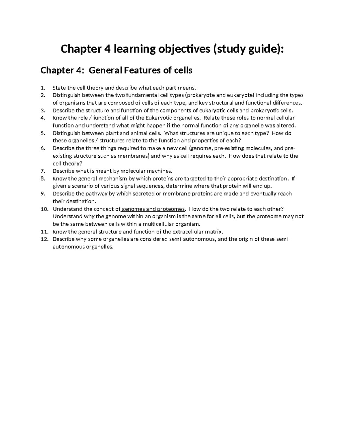 Chapter 4 Study Guide: General Features of Cells & Functions - Studocu