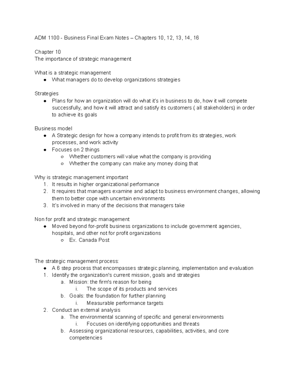 ADM 1100 Final Exam Notes - ADM 1100 - Business Final Exam Notes ...