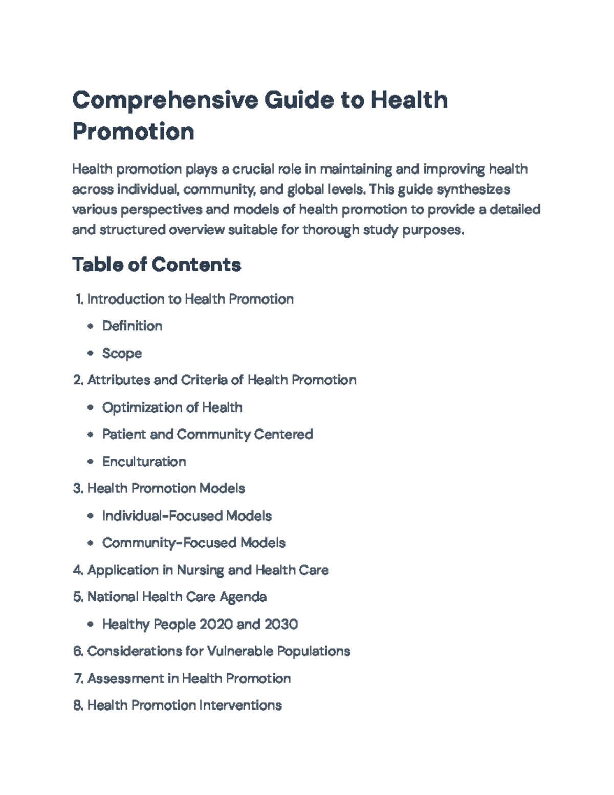 Comprehensive Guide to Health Promotion Strategies and Models (HLTH 101 ...