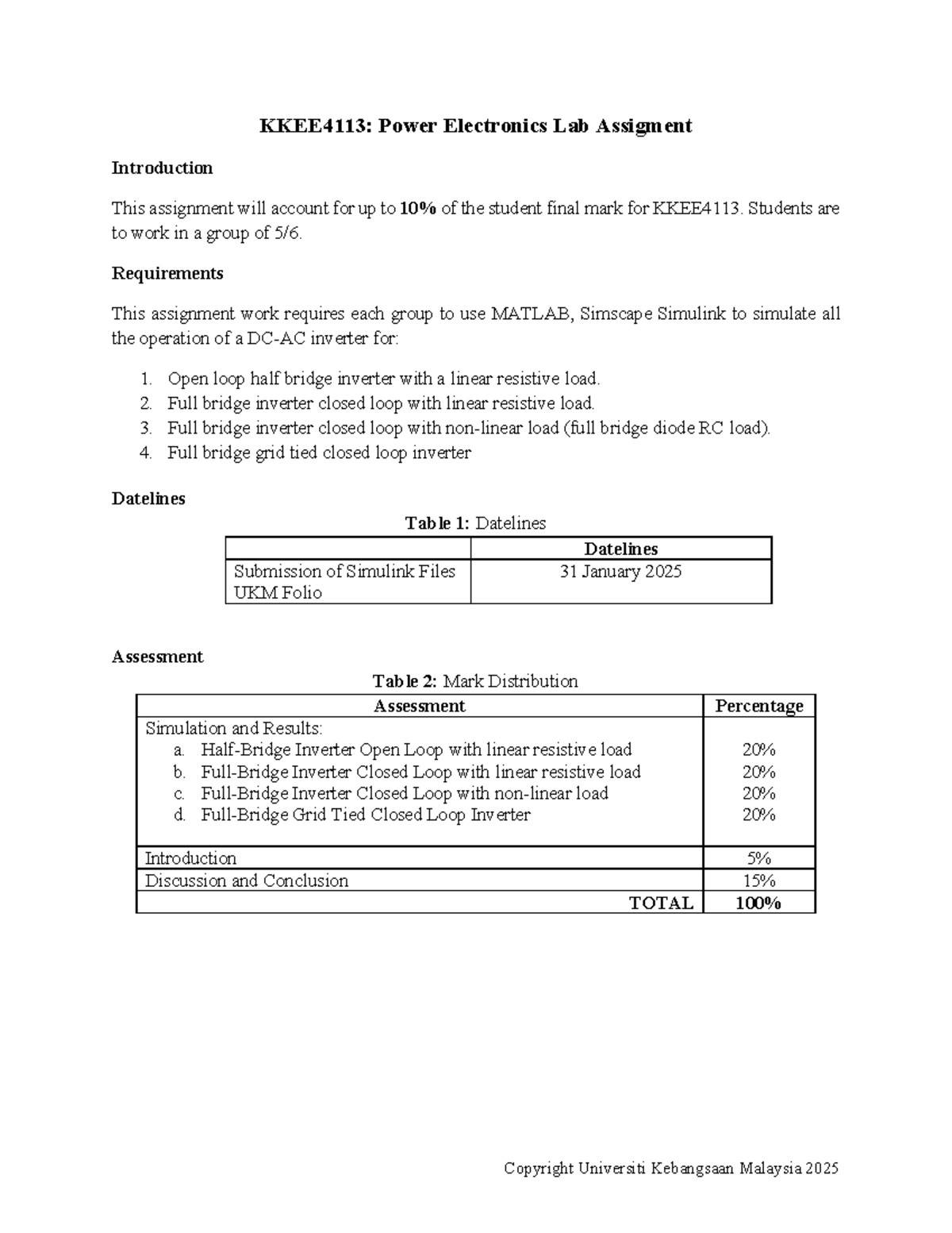 KKEE4113: Power Electronics Lab Assignment Overview and Guidelines ...