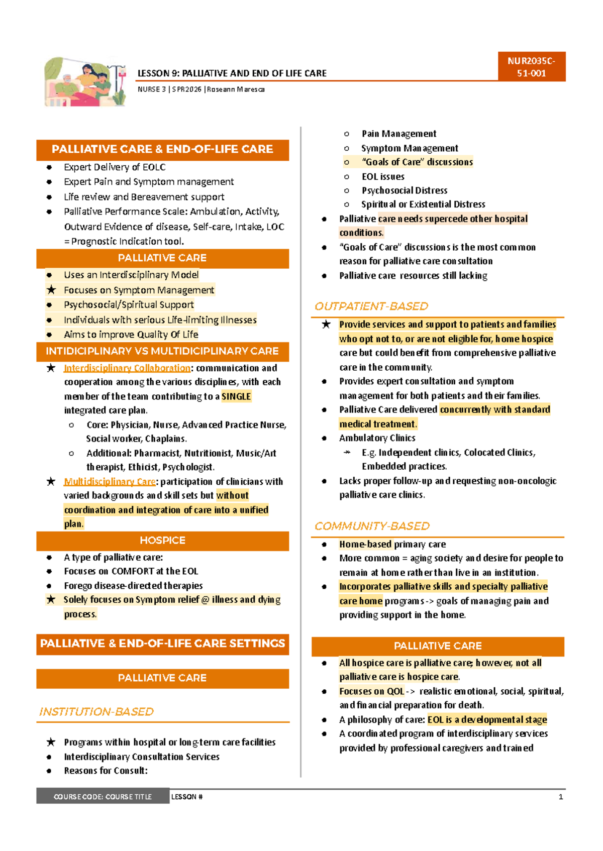 LESSON 9: PALLIATIVE AND END-OF-LIFE CARE NURSE 3 SPR2026 Maresca - Studocu