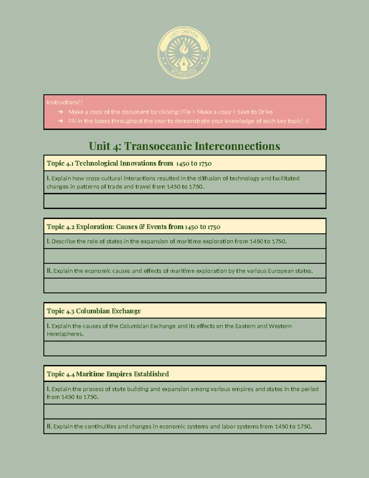 AP World History Notes Template: Unit 4 - Transoceanic Interconnections ...