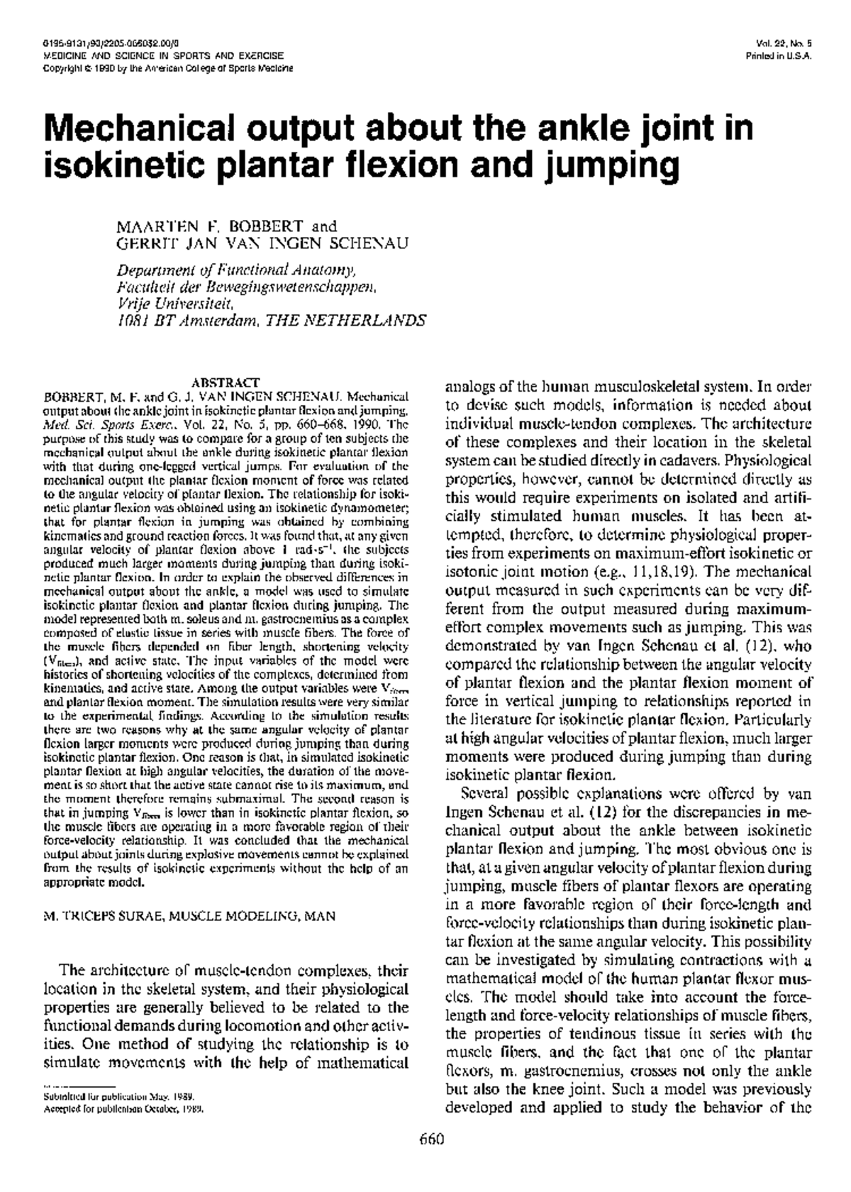 6 BOBBERT 1990 - Mechanical Output of Ankle in Jumping vs. Flexion ...
