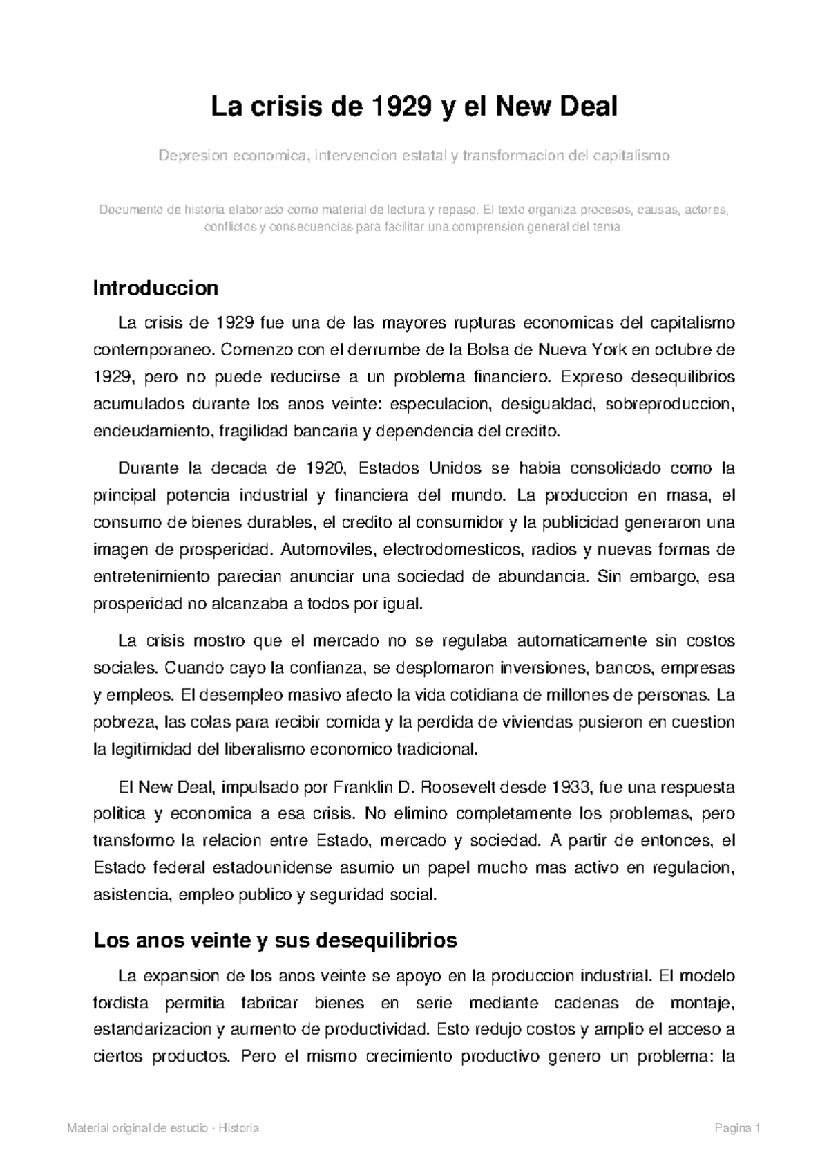 Crisis de 1929 y el New Deal: Transformaciones y Consecuencias ...