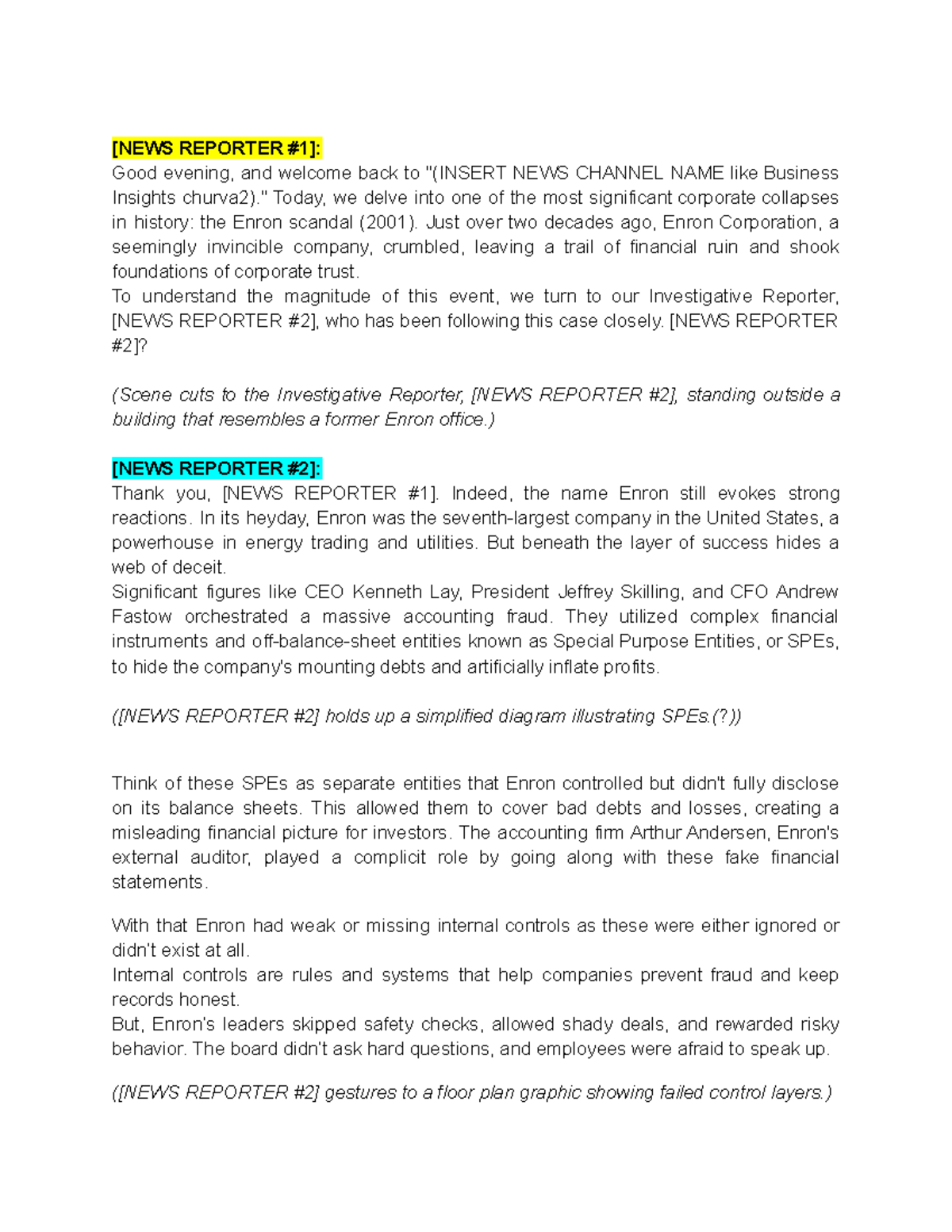 Enron Scandal Analysis: A Role Play Script on Corporate Ethics - Studocu