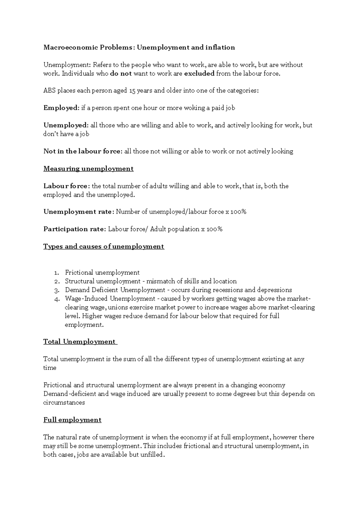 ECO 101: Macroeconomic Issues - Unemployment & Inflation Overview - Studocu
