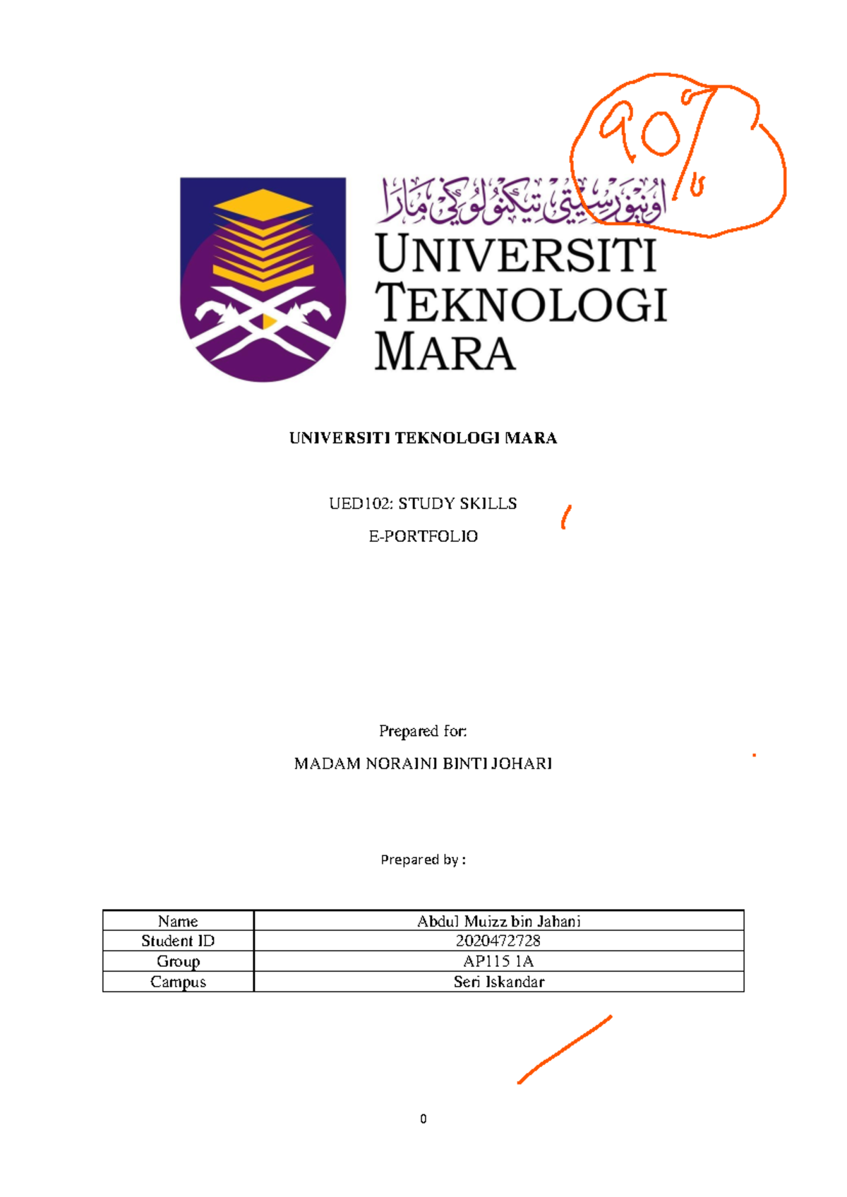 UED102 Final Exam E-Portfolio Sample: Study Skills Insights - Studocu