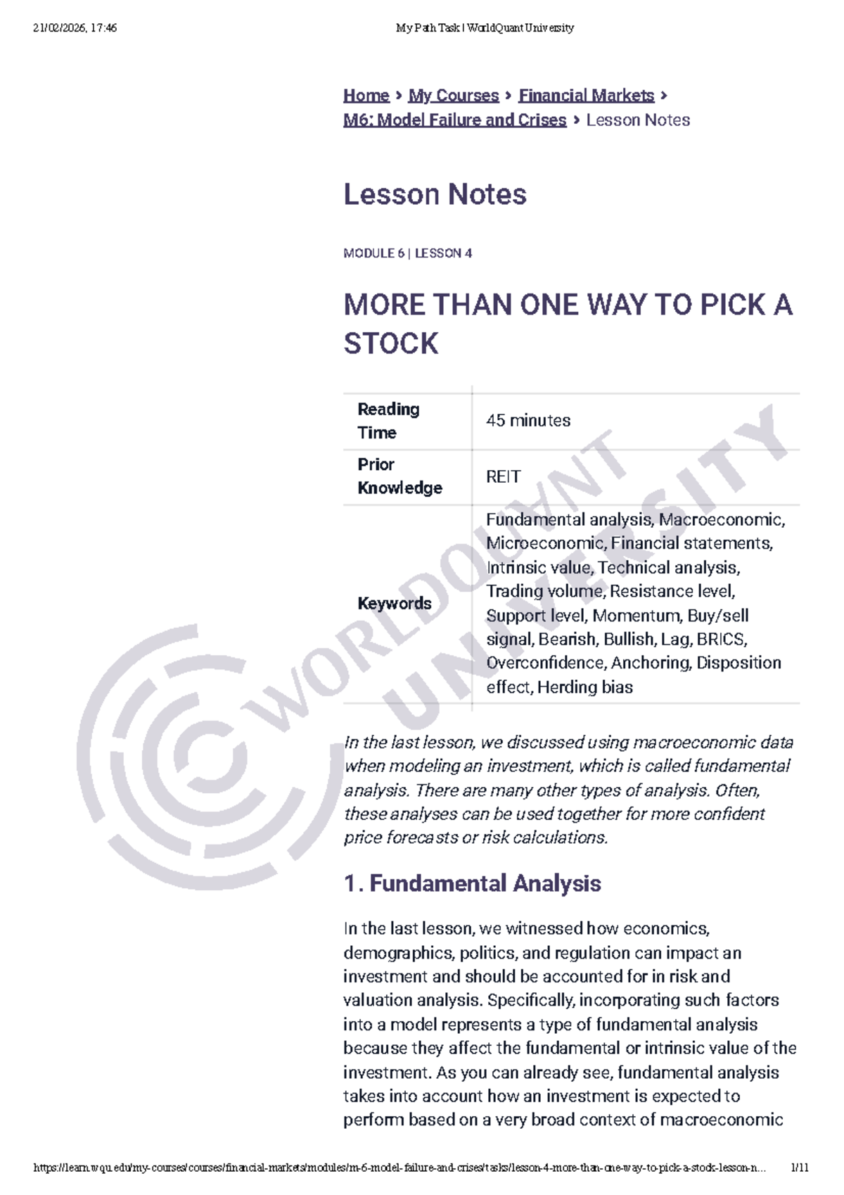 M6: Model Failure and Crises - Stock Analysis Approaches - Studocu