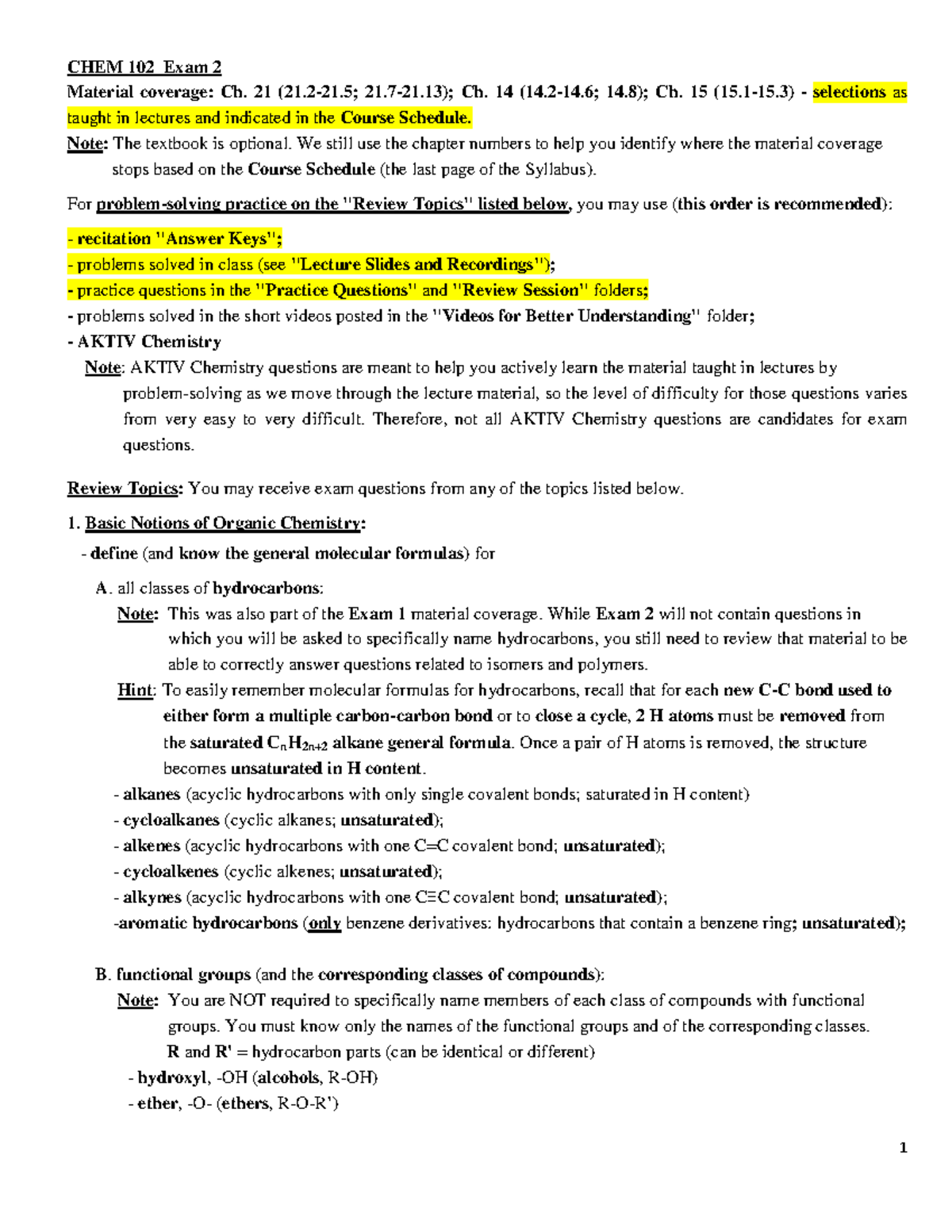 CHEM 102 W26 Exam II Review Topics: Ch. 21, 14, 15 Material - Studocu