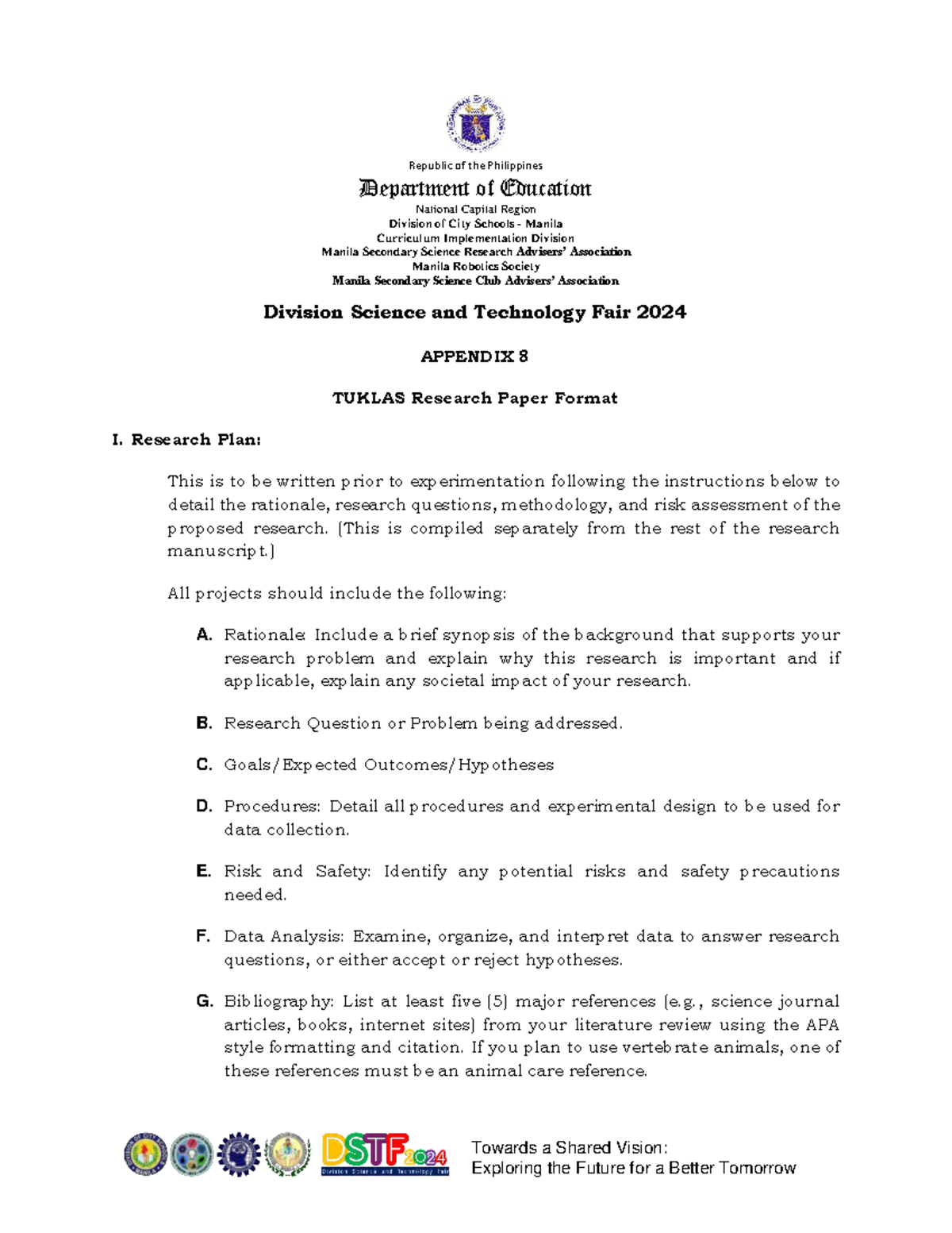 Appendix 8: TUKLAS Research Paper Format for Science Projects - Studocu