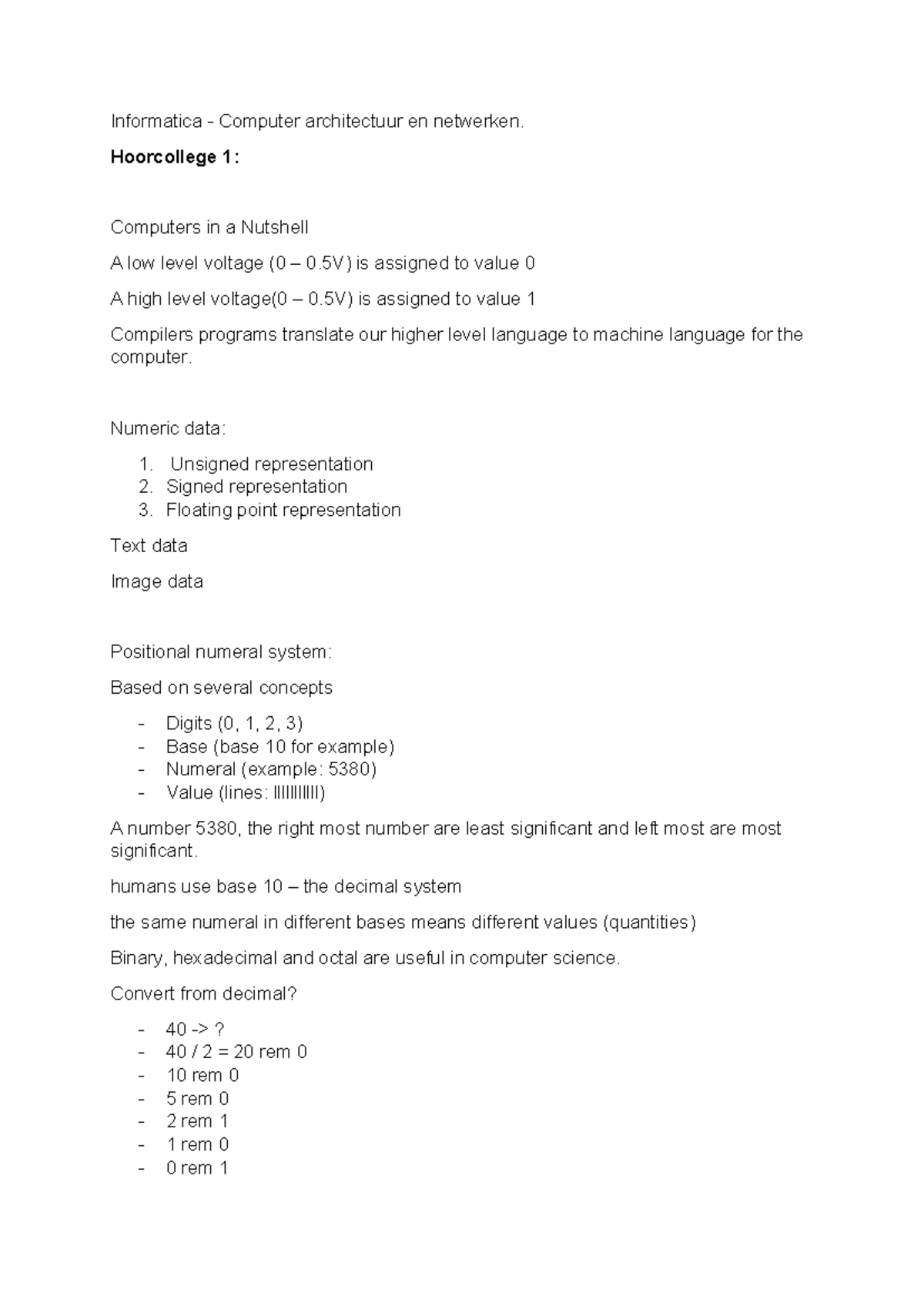 Informatica: Hoorcollege 1 - Computers in a Nutshell - Studeersnel