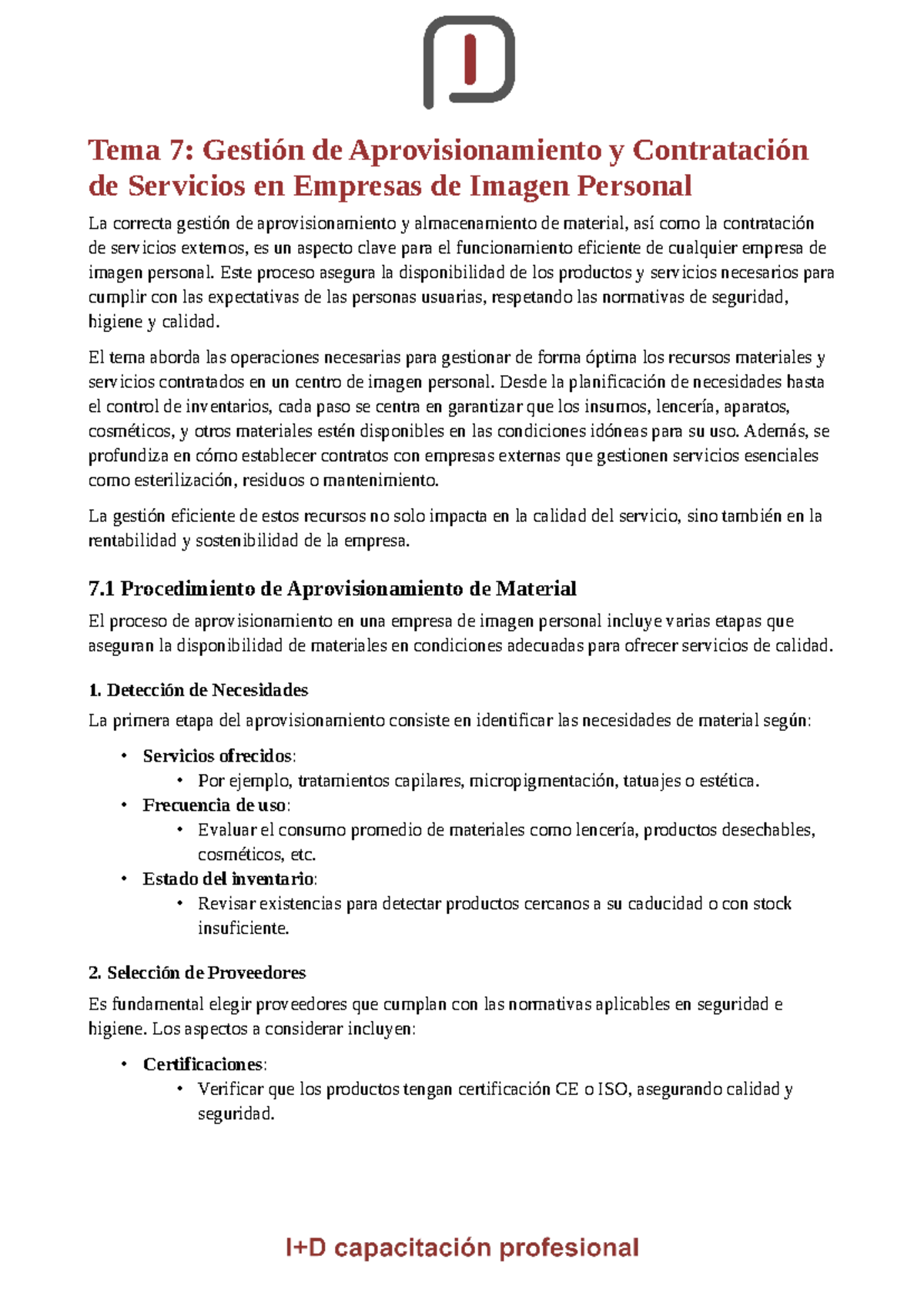 Tema 7 Módulo 7 - Gestión de Aprovisionamiento en Imagen Personal - Studocu
