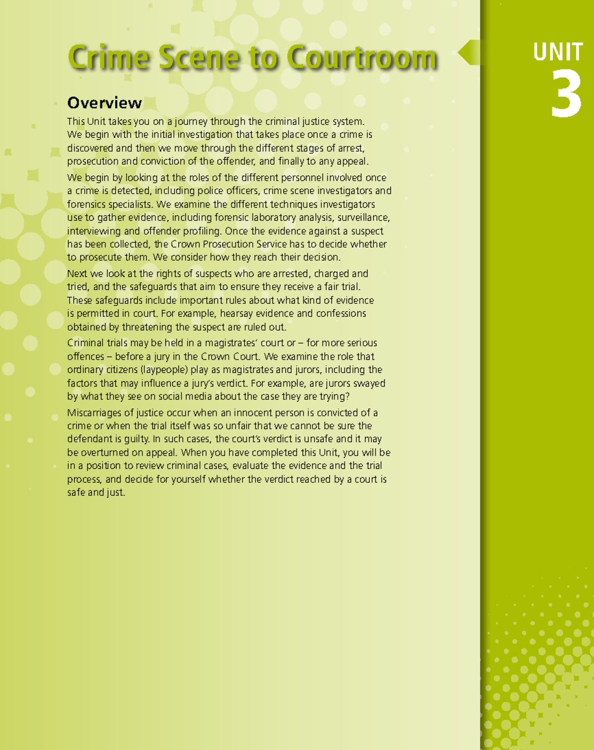 Unit 3: Crime Scene to Courtroom Overview - Criminology Bk2 - Studocu