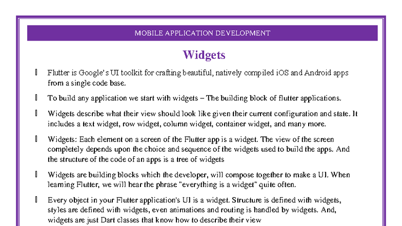 MOBILE APPLICATION DEVELOPMENT: Understanding Flutter Widgets and ...
