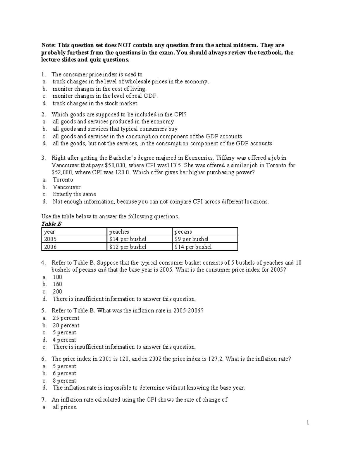 ECON 104 Midterm 2 Practice Questions - Note: This question set does ...