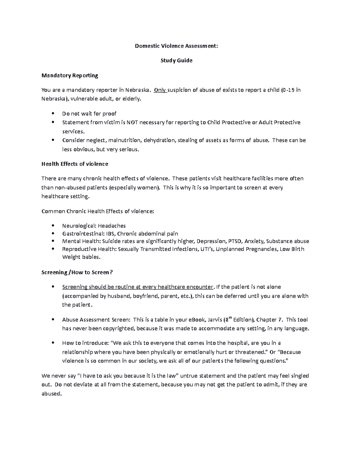 Domestic Violence Assessment: Comprehensive Study Guide - Studocu