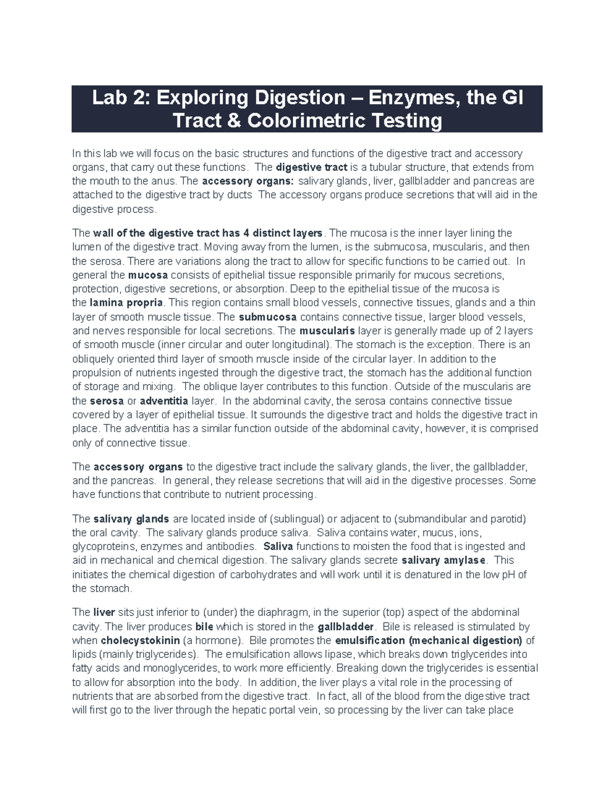 Lab 2: Exploring Enzyme Function & Digestion in Human Physiology - Studocu