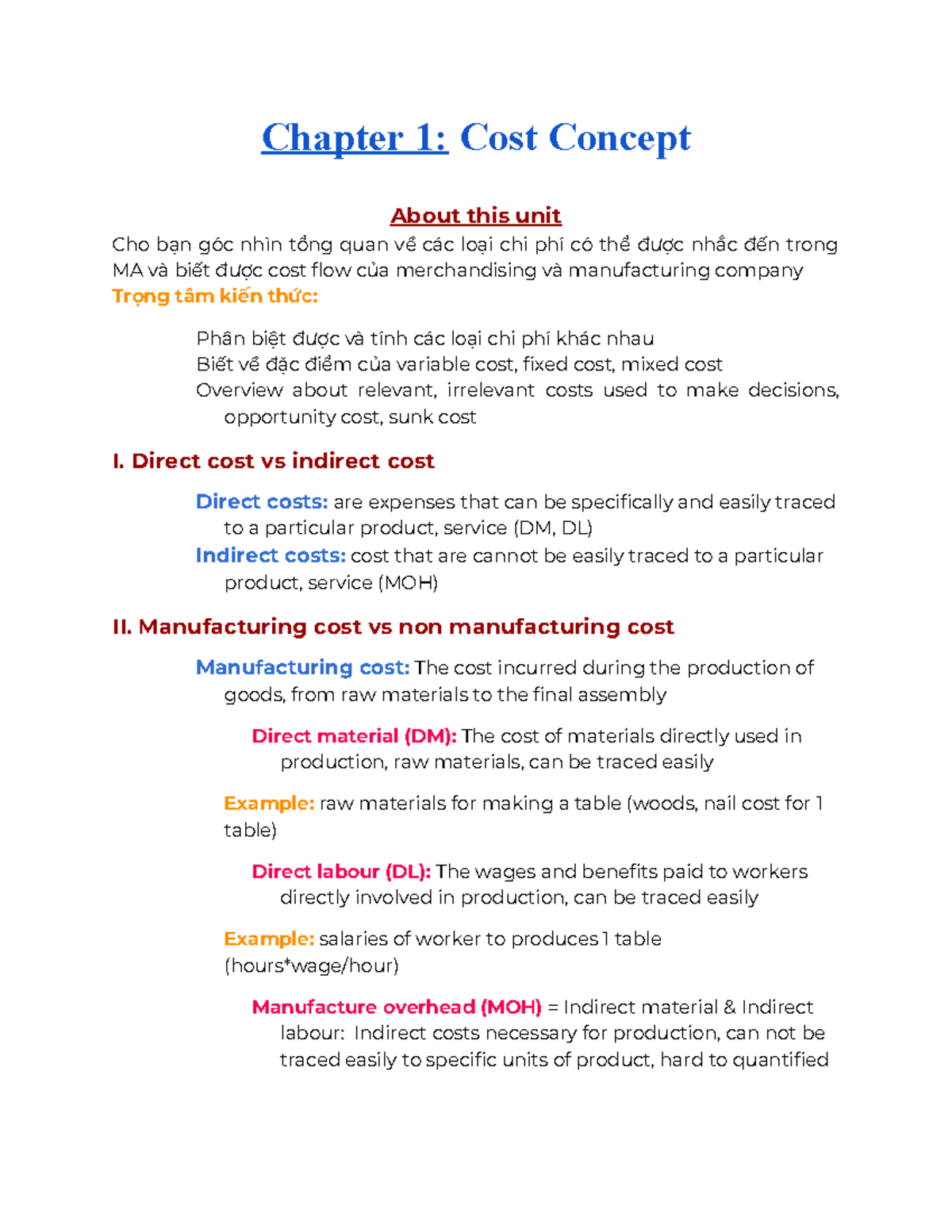 [MA] Chapter 1: Cost Concepts and Cost Flows Overview - Studocu